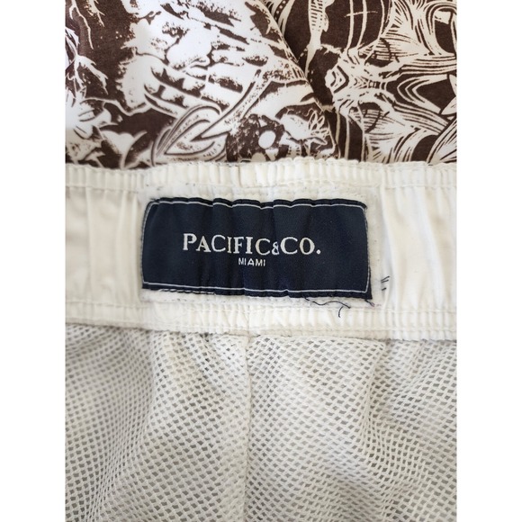 Pacific & Co Swim Trunks Men Small Brown‎ All Over Print Drawstring Boardshorts - Picture 12 of 12